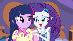 Size: 1904x1064 | Tagged: safe, screencap, rarity, twilight sparkle, equestria girls, g4, my little pony equestria girls: rainbow rocks, clothes, lidded eyes, nightgown, twilight sparkle (alicorn)