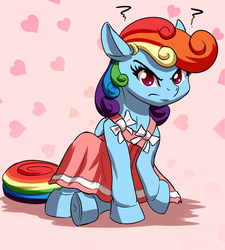 Size: 1800x2000 | Tagged: safe, artist:mykegreywolf, rainbow dash, g4, 30 minute art challenge, alternate hairstyle, angry, clothes, cute, dashabetes, dress, female, girly, rainbow dash always dresses in style, solo, tomboy taming