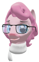 Size: 2124x3375 | Tagged: safe, artist:mollythemoopy, pinkie pie, earth pony, pony, g4, 3d, blushing, bubble berry, clothes, glasses, head only, high res, hipster, male, render, rule 63, scarf, simple background, solo, source filmmaker, stallion, transparent background