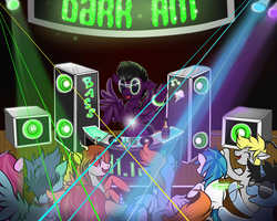 Size: 1000x800 | Tagged: safe, artist:confetticakez, derpy hooves, dj pon-3, neon lights, rising star, vinyl scratch, oc, pegasus, pony, g4, dark amethyst, illumabelle, music