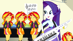 Size: 1280x720 | Tagged: safe, edit, edited screencap, screencap, rarity, sunset shimmer, equestria girls, g4, my little pony equestria girls: rainbow rocks