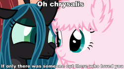 Size: 960x534 | Tagged: safe, queen chrysalis, oc, oc:fluffle puff, g4, evil, frozen (movie), heartbreak, if only somebody loved you, image macro, meme, shipping denied