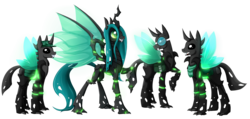 Size: 4407x2100 | Tagged: safe, artist:exceru-karina, queen chrysalis, changeling, changeling queen, g4, alternate design, female, glowing, goggles, hat