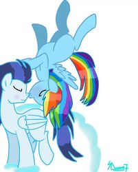 Size: 772x960 | Tagged: safe, artist:sdwing7, rainbow dash, soarin', g4, female, kissing, male, nuzzling, ship:soarindash, shipping, straight