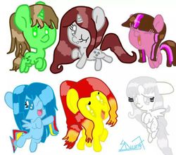 Size: 841x739 | Tagged: safe, artist:sdwing7, oc, oc only, earth pony, pegasus, pony, unicorn, angela white wing, bonnie happier, chibi, cute, daaaaaaaaaaaw, female, filly, innocent look, legenda star, marianna lifer, nadia fasthink, namirel streak dream, pony dreamlies, small dreams