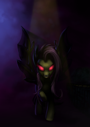 Size: 2481x3509 | Tagged: safe, artist:countcarbon, fluttershy, g4, female, flutterbat, glowing eyes, high res, solo