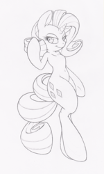 Size: 481x800 | Tagged: safe, artist:dfectivedvice, rarity, pony, semi-anthro, g4, arm hooves, belly button, bipedal, female, grayscale, monochrome, sketch, solo, traditional art