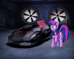 Size: 1280x1024 | Tagged: safe, twilight sparkle, g4, book, car, hypercar, lamborghini, lamborghini sesto elemento, magic, need for speed, need for speed carbon, pun, supercar, telekinesis