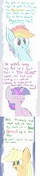 Size: 1664x7324 | Tagged: safe, artist:heir-of-rick, applejack, rainbow dash, twilight sparkle, g4, applejack's parents, bragging, comic, filly, funny, implied death, mood whiplash, parent, sad