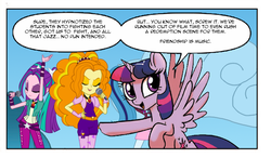 Size: 714x418 | Tagged: safe, artist:theshadowstone, idw, adagio dazzle, aria blaze, sonata dusk, twilight sparkle, pony, equestria girls, g4, my little pony equestria girls: rainbow rocks, the dazzlings, twilight justifies evil meme, twilight sparkle (alicorn)