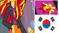 Size: 1920x1080 | Tagged: safe, sunset shimmer, equestria girls, g4, apophenia, comparison, cutie mark, flag, south korea