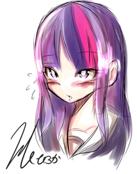 Size: 2636x3344 | Tagged: safe, artist:haruno hiroka, twilight sparkle, human, g4, blushing, bust, cute, female, high res, humanized, pixiv, simple background, solo, twiabetes, white background