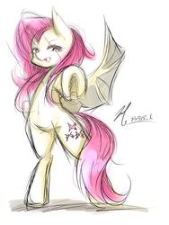 Size: 3000x4000 | Tagged: safe, artist:haruno hiroka, fluttershy, g4, female, flutterbat, pixiv, sketch, solo, underhoof