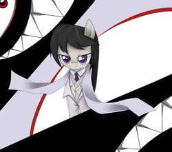 Size: 4000x3542 | Tagged: safe, artist:cyanaeolin, octavia melody, earth pony, pony, g4, clothes, duo, evil, fangs, female, fullmetal alchemist, homunculus, looking at you, mare, parody, pride the arrogant, shadow, smiling, smirk, solf j. kimblee, solo, suit