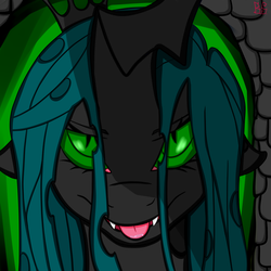 Size: 4096x4096 | Tagged: safe, artist:briarspark, queen chrysalis, changeling, changeling queen, g4, absurd resolution, female, kitchen eyes, smiling, solo, tongue out
