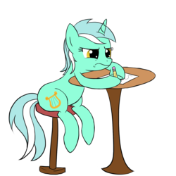 Size: 1300x1300 | Tagged: safe, artist:natsu714, lyra heartstrings, pony, unicorn, g4, female, frown, paper, pencil, solo, stool, table, writing