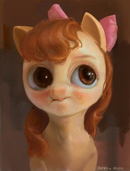 Size: 683x900 | Tagged: safe, artist:aateris, apple bloom, g4, 3:, creepy, female, front view, frown, full face view, portrait, realistic, scrunchy face, solo, uncanny valley