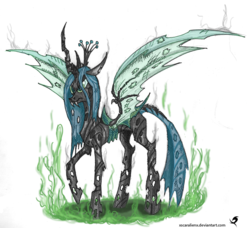 Size: 1000x910 | Tagged: safe, artist:xscaralienx, queen chrysalis, changeling, changeling queen, g4, crown, female, jewelry, regalia, solo, traditional art