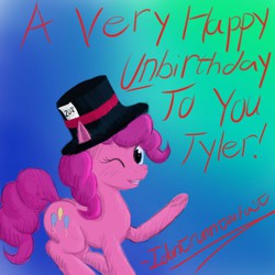 Size: 3000x3000 | Tagged: safe, artist:idontrunntoofast, pinkie pie, earth pony, pony, g4, alice in wonderland, female, high res, mad hatter, solo