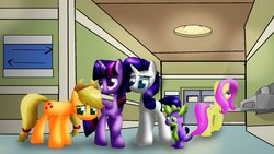 Size: 1024x576 | Tagged: safe, artist:lupiarts, applejack, fluttershy, rarity, spike, twilight sparkle, alicorn, pony, g4, female, mare, twilight sparkle (alicorn)