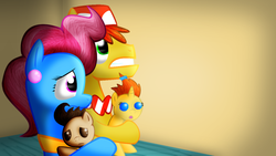 Size: 1024x576 | Tagged: safe, artist:lupiarts, carrot cake, cup cake, pound cake, pumpkin cake, earth pony, pony, g4