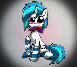 Size: 549x480 | Tagged: safe, artist:lupiarts, dj pon-3, vinyl scratch, pony, g4, clothes, female, socks, solo, striped socks