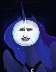 Size: 694x896 | Tagged: safe, artist:captainsangre, princess luna, g4, creepy, female, moon, nightmare fuel, scary, solo, the mighty boosh, wat, wtf