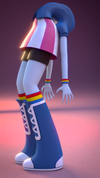 Size: 810x1440 | Tagged: safe, artist:3d thread, artist:creatorofpony, rainbow dash, equestria girls, g4, 3d, 3d model, blender, boots, clothes, flexible, head up butt, legs, model, not salmon, penetration, rainbow socks, shirt, skirt, socks, striped socks, wat, wristband