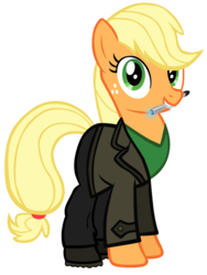 Size: 775x1030 | Tagged: safe, artist:cloudy glow, applejack, g4, alternate clothes, ashleigh ball, christopher eccleston, doctor who, jumper, leather, ninth doctor, peacoat, simple background, sonic screwdriver