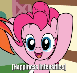 Size: 460x436 | Tagged: safe, artist:drawponies, pinkie pie, rainbow dash, g4, animated, cropped, descriptive noise, female, happy, meme, reaction image, vibrating, x intensifies
