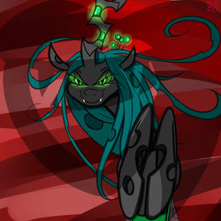 Size: 4096x4096 | Tagged: safe, artist:briarspark, queen chrysalis, changeling, changeling queen, g4, absurd resolution, female, glowing eyes, kitchen eyes, looking at you, smiling, smirk, solo