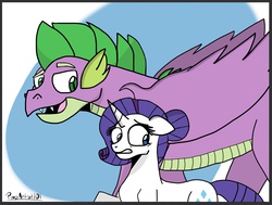 Size: 1909x1444 | Tagged: safe, artist:pimpartist101, rarity, spike, g4, alternate hairstyle, female, male, older, older spike, ship:sparity, shipping, story included, straight