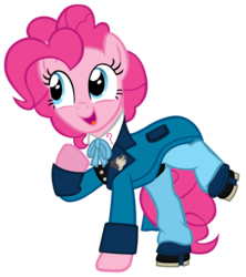 Size: 842x948 | Tagged: safe, artist:cloudy glow, pinkie pie, earth pony, pony, g4, brooch, clothes, cravat, doctor who, female, frock coat, jewelry, mare, real time, shirt, simple background, sixth doctor, solo, spats, transparent background, waistcoat