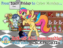 Size: 600x450 | Tagged: safe, artist:lightningnickel, discord, spike, oc, oc:copper chip, oc:cotton candy, oc:golden gates, oc:silver span, g4, babscon, babscon mascots, black friday, cyber monday, john de lancie, promotional art, tara strong