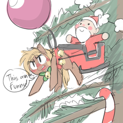 Size: 500x500 | Tagged: safe, artist:mt, earth pony, pony, bauble, bell, bell collar, blushing, candy cane, christmas tree, collar, cute, embarrassed, harness, jingle bells, micro, ornament, santa claus, sleigh, solo, stuck, tree