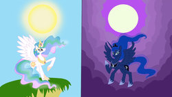 Size: 1186x674 | Tagged: safe, artist:sailormuffin, princess celestia, princess luna, g4