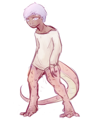 Size: 826x1058 | Tagged: safe, artist:nobody, oc, oc only, oc:simmer, dragon, hybrid, satyr, bottomless, clothes, male, offspring, parent:fizzle, solo, sweater