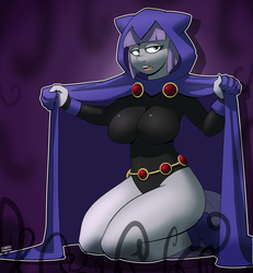 Size: 3300x3571 | Tagged: safe, alternate version, artist:strangerdanger, maud pie, earth pony, anthro, unguligrade anthro, g4, breasts, busty maud pie, cosplay, female, high res, leotard, raven (dc comics), solo, teen titans