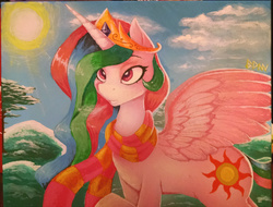 Size: 1200x910 | Tagged: safe, artist:drbdnv, princess celestia, alicorn, pony, g4, clothes, female, scarf, solo, traditional art