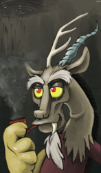 Size: 1765x3000 | Tagged: safe, artist:dimfann, discord, g4, male, pipe, smoking, solo