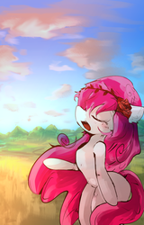 Size: 611x957 | Tagged: safe, artist:qicop, oc, oc only, earth pony, pony, bipedal, cloud, female, flower, flower in hair, long mane, mountain, rose, sky, solo