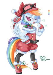 Size: 723x1023 | Tagged: safe, artist:mococo, rainbow dash, pegasus, pony, g4, bipedal, color palette, female, goggles, mare, open mouth, rainbow dash always dresses in style, shoes, signature, simple background, sneakers, solo, white background