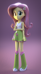 Size: 1080x1920 | Tagged: safe, artist:creatorofpony, fluttershy, equestria girls, g4, 3d, 3d model, blender, boots, clothes, female, polka dot socks, skirt, solo, tank top, teenager