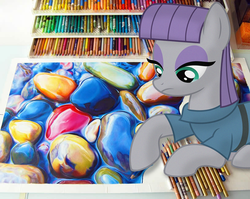 Size: 1151x914 | Tagged: safe, artist:claritea, artist:greenmachine987, maud pie, g4, color, crayon, irl, photo, ponies in real life, rock, solo, vector, water paint