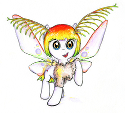 Size: 1653x1500 | Tagged: safe, artist:gezawatt, oc, oc only, oc:melon drop, moth, mothpony, original species, colored, lineart, pastel, pencil drawing, smiling, solo, species swap, traditional art