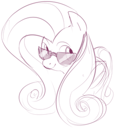 Size: 561x614 | Tagged: safe, artist:dotkwa, fluttershy, g4, female, monochrome, sketch, smiling, solo, sunglasses