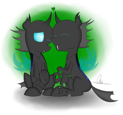 Size: 1098x1021 | Tagged: safe, artist:riky9797, changeling, cute, duo