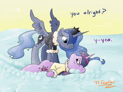 Size: 1200x900 | Tagged: safe, artist:feather, princess luna, twilight sparkle, g4, snow