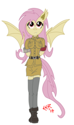 Size: 1747x2928 | Tagged: safe, artist:e-e-r, fluttershy, anthro, g4, crossover, female, flutterbat, hellsing, seras victoria, simple background, solo, transparent background