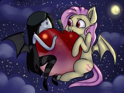 Size: 1600x1200 | Tagged: safe, artist:yukomaussi, fluttershy, g4, adventure time, apple, clothes, crossover, flutterbat, male, marceline, socks, striped socks